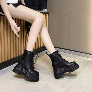 Black Chunky Lace Up Boots Womens