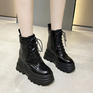 Black Chunky Lace Up Boots Womens
