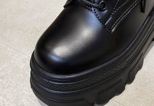 Black Chunky Lace Up Boots Womens