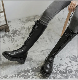 Black Chunky Lace Up Boots