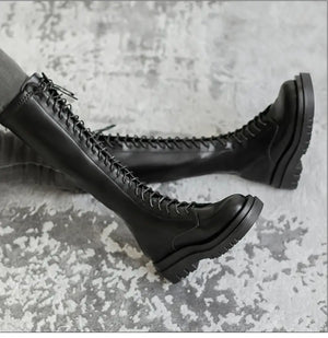 Black Chunky Lace Up Boots