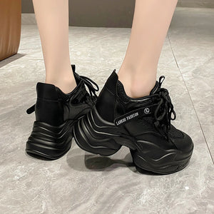 Black Chunky Mesh Platform Sneakers