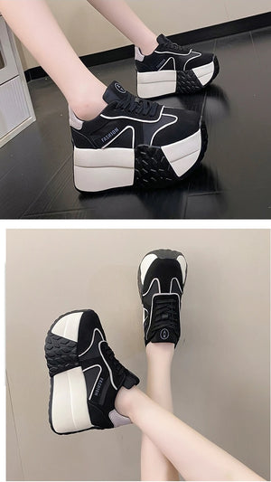Black Chunky Platform Women Sneakers