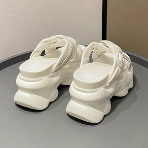 Black Chunky Sandals Leather