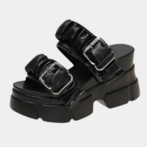 Black Chunky Women's Sandals Leather