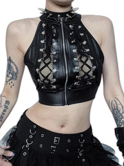 Schwarzes ärmelloses Crop Top
