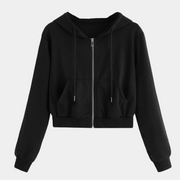 Schwarzer Crop Zip Hoodie
