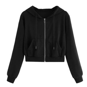 Black Crop Zip Hoodie