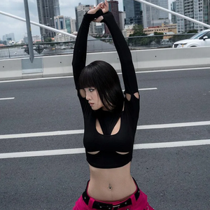 Black cut out crop top long sleeve