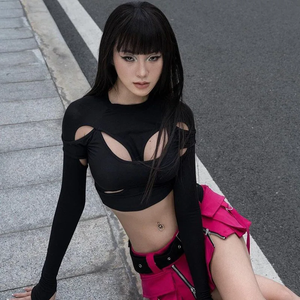Black cut out crop top long sleeve