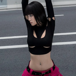 Black cut out crop top long sleeve