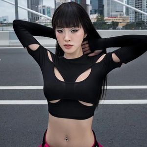Black cut out crop top long sleeve