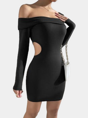 Schwarzes Cut-Out-Kleid mit Ärmeln