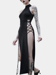 Schwarzes langes Cut-Out-Kleid