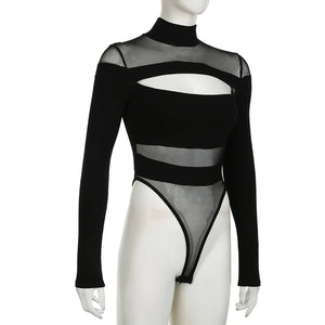 Black Cut Out Long Sleeve Bodysuit