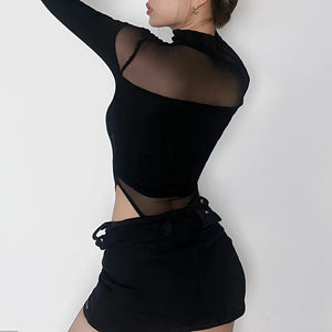 Black Cut Out Long Sleeve Bodysuit