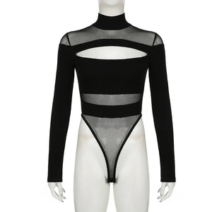 Black Cut Out Long Sleeve Bodysuit