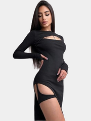 Schwarzes Cut-Out-Midikleid