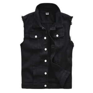Black Denim Utility Vest - product view on white background
