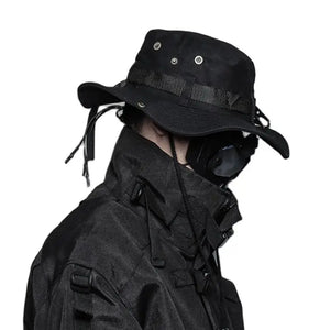 2024 Tactical Techwear Style Ribbon Metal Buckle Drawstring Bucket Hat Men Outdoor Fishing Climbing Hip Hop Punk Hat