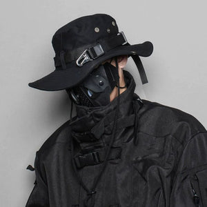 2024 Tactical Techwear Style Ribbon Metal Buckle Drawstring Bucket Hat Men Outdoor Fishing Climbing Hip Hop Punk Hat