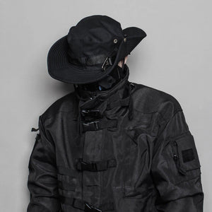 2024 Tactical Techwear Style Ribbon Metal Buckle Drawstring Bucket Hat Men Outdoor Fishing Climbing Hip Hop Punk Hat