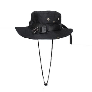 2024 Tactical Techwear Style Ribbon Metal Buckle Drawstring Bucket Hat Men Outdoor Fishing Climbing Hip Hop Punk Hat