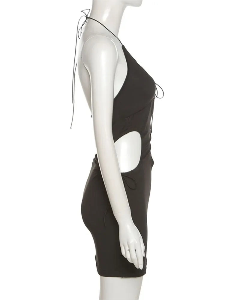 black dress with stomach cut out South Beach cut out gold shell strapless maxi beach dress in black