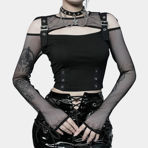 Black fishnet crop top long sleeve