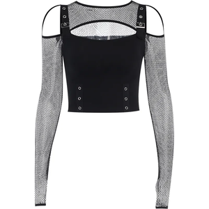 Black fishnet crop top long sleeve