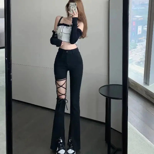 Black Flared Cut Out Pants