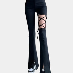 Black Flared Cut Out Pants