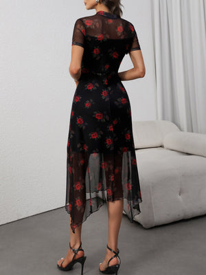 Black Floral Gothic Midi Dress