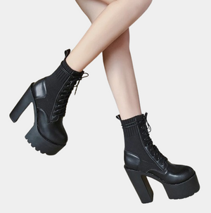 Black Front Lace Up Boots