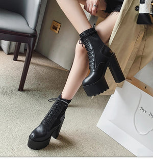 Black Front Lace Up Boots