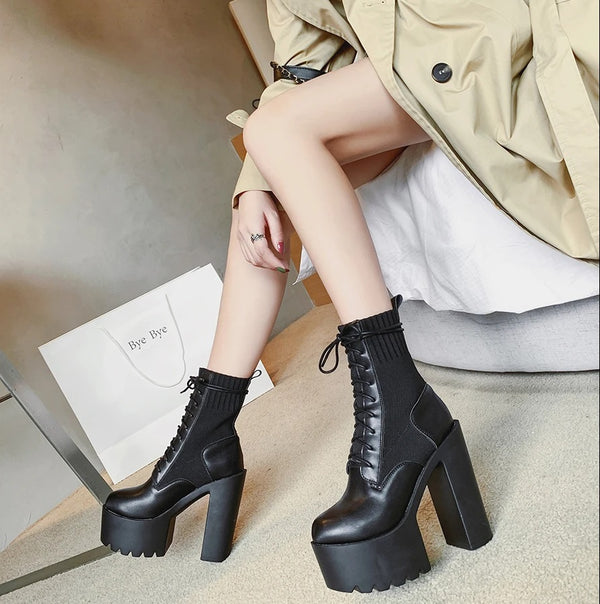 Black Front Lace Up Boots