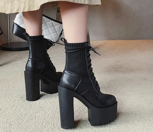 Black Front Lace Up Boots
