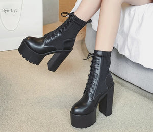 Black Front Lace Up Boots