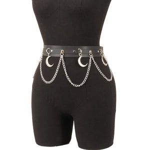 Goth Chain wide Waist Harness — women's black faux-leather goth harness accessory