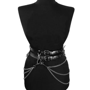 Goth Leather Body Chain — women's black faux-leather goth chain accessory