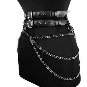 Goth PU Leather Body Chain — women's black faux-leather goth chain accessory