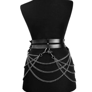 Goth PU Leather Body Chain — women's black faux-leather goth chain accessory