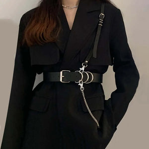 Goth PU Leather Body Chain Chain — women's black faux-leather goth chain accessory