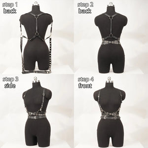 Goth PU Leather Chest Harness — women's black faux-leather goth harness accessory