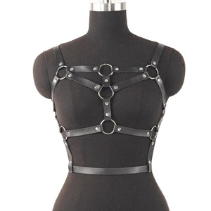 Goth PU Leather hollow Cage Harness — women's black faux-leather goth harness accessory