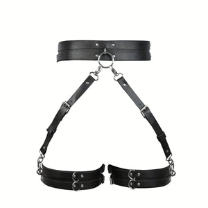 Goth PU Leather Thigh Garter Chain — women's black faux-leather goth chain accessory