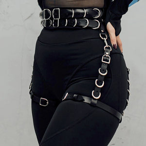 Goth PU Leather Waist Corset Harness — women's black faux-leather goth harness accessory