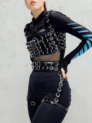 Goth PU Leather Waist Corset Harness — women's black faux-leather goth harness accessory