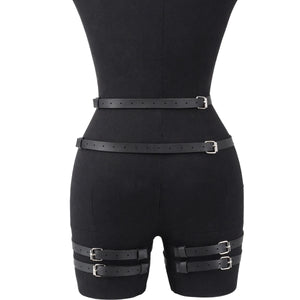 Goth PU Leather Waist Garter Chain — women's black faux-leather goth chain accessory