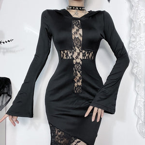 Black Gothic Dress with Hood